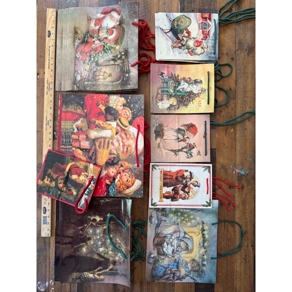 Vintage Christmas Gift Bag Lot 8pc Santa Victorian Nostalgic Holiday Set